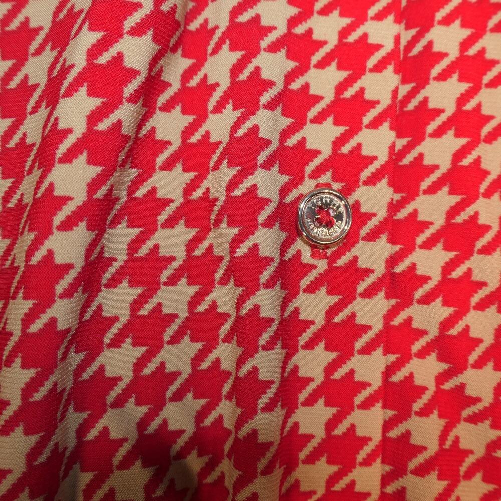 Tommy Hilfiger Blouse Womens Small Red Tan Houndstooth Button Front Long Sleeve - Picture 6 of 12